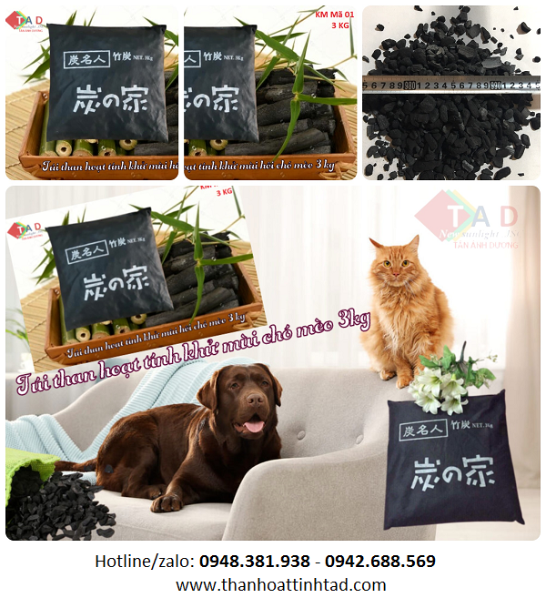  Túi than hoạt tính khử mùi hôi chó mèo 3 kg